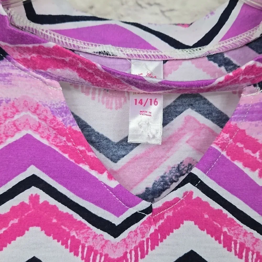 Justice Chevron Stripe Dress Girls 14/16 Pink Black Fit & Flare Jersey Knit XL